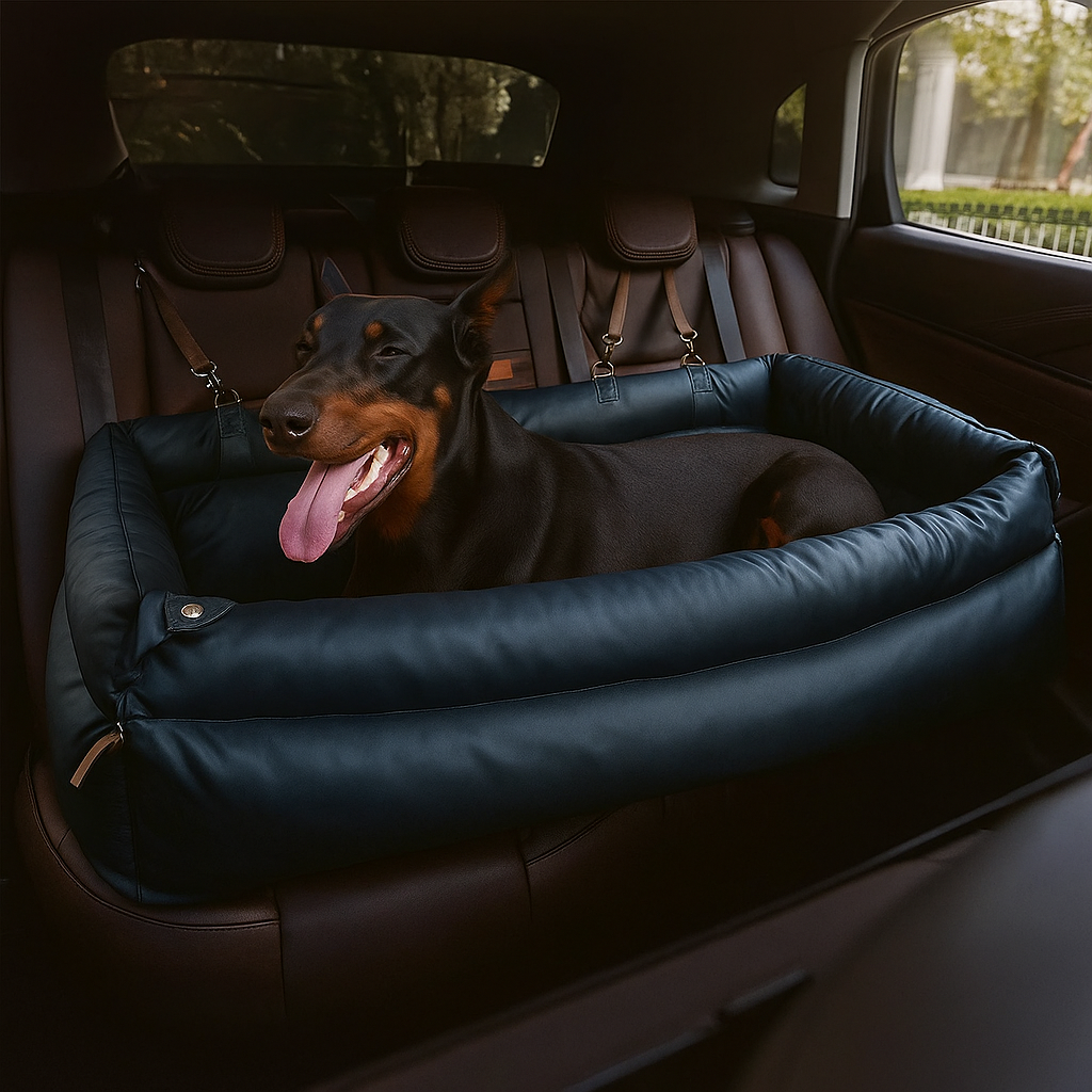 PawMaxi LuxRide™ – Premium Faux Leather Car Seat & Bed for Pets